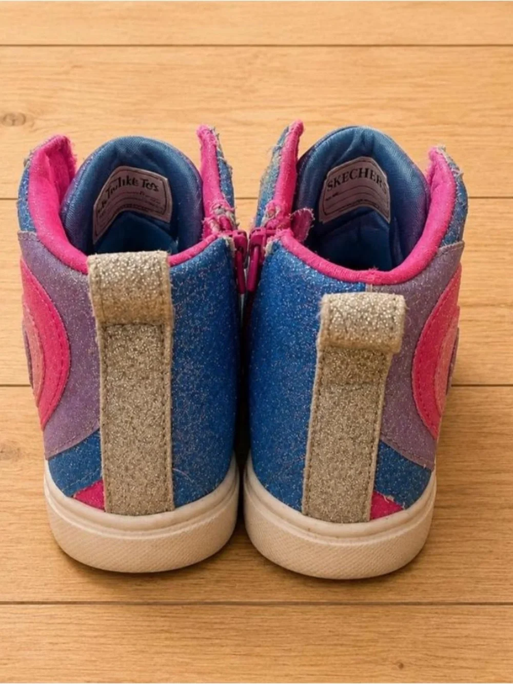 Skechers Kids Glitter High-Top Sneakers in Blue, Pink & Rainbow